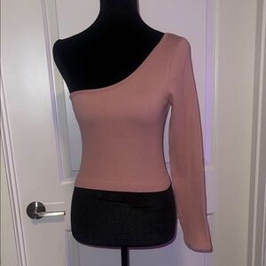 One-Shoulder Seamless Pink Ribbed Top